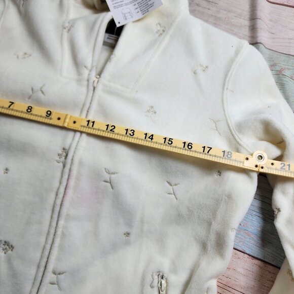 Vintage Denim & Co Womens M Ivory Fleece Zip Jacket Embroidered QVC New - Picture 6 of 7
